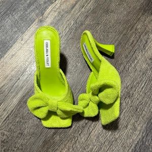 CELSEA & VIOLET PARIS TERRY CLOTH BOW SLIDE HEELS